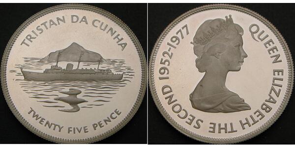 25 Penny 特里斯坦-达库尼亚 銀 伊丽莎白二世 (1926-2022)