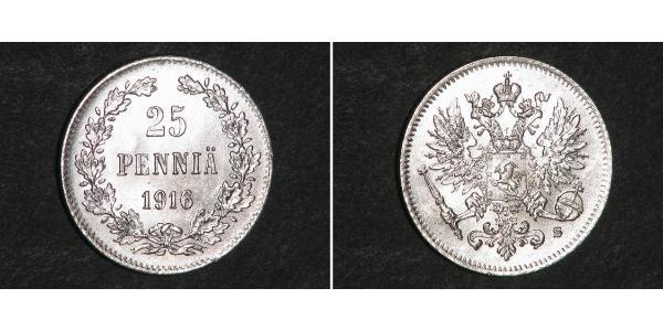 25 Penny 芬兰大公国 (1809 - 1917) 銀 尼古拉二世 (俄罗斯) (1868-1918)