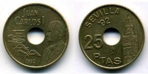 25 Peseta Kingdom of Spain (1976 - ) Bronze/Nickel Juan Carlos I of Spain (1938 - )