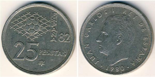 25 Peseta Kingdom of Spain (1976 - ) Copper/Nickel Juan Carlos I of Spain (1938 - )