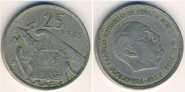 25 Peseta Dictadura de Francisco Franco (1936 - 1975) Níquel/Cobre Francisco Franco(1892 – 1975)