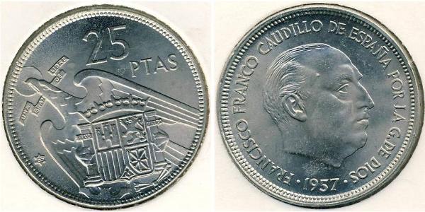 25 Peseta Dictadura de Francisco Franco (1936 - 1975) Níquel/Cobre Francisco Franco(1892 – 1975)