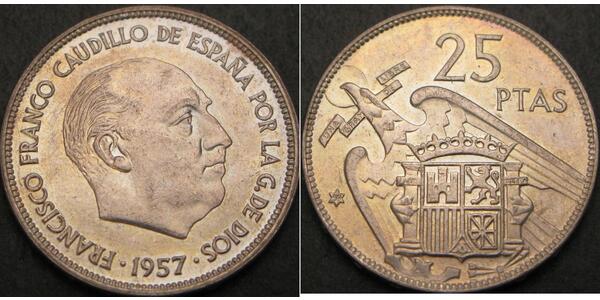 25 Peseta Dictadura de Francisco Franco (1936 - 1975) Níquel/Cobre Francisco Franco(1892 – 1975)