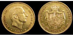 25 Peseta Kingdom of Spain (1874 - 1931) Or Alfonso XII of Spain (1857 -1885)