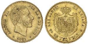 25 Peseta Kingdom of Spain (1874 - 1931) Or Alfonso XII of Spain (1857 -1885)