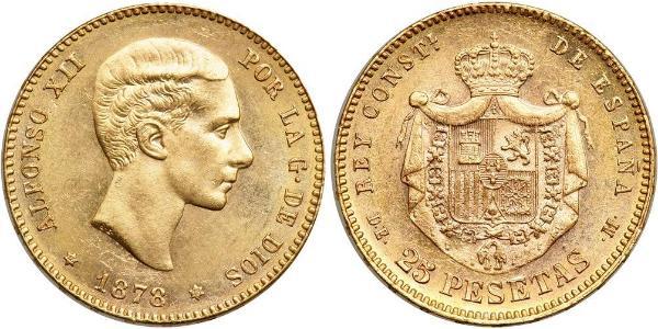 25 Peseta Kingdom of Spain (1874 - 1931) Or Alfonso XII of Spain (1857 -1885)