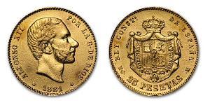 25 Peseta Kingdom of Spain (1874 - 1931) Oro Alfonso XII of Spain (1857 -1885)