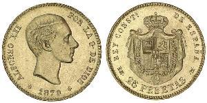 25 Peseta Kingdom of Spain (1874 - 1931) Oro Alfonso XII of Spain (1857 -1885)