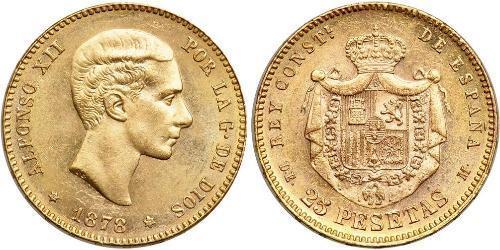 25 Peseta Kingdom of Spain (1874 - 1931) Oro Alfonso XII of Spain (1857 -1885)