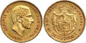 25 Peseta Kingdom of Spain (1874 - 1931) 金 Alfonso XII of Spain (1857 -1885)
