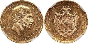 25 Peseta Kingdom of Spain (1874 - 1931) 金 Alfonso XII of Spain (1857 -1885)