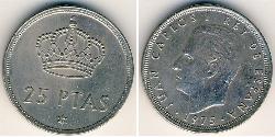 25 Peseta 佛朗哥时期 (1936 - 1975) 镍/銅 胡安·卡洛斯一世 (1938 - )