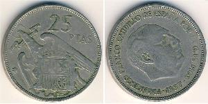 25 Peseta 佛朗哥时期 (1936 - 1975) 銅/镍 弗朗西斯科·佛朗哥 (1892 – 1975)