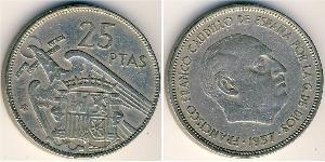 25 Peseta 佛朗哥时期 (1936 - 1975) 銅/镍 弗朗西斯科·佛朗哥 (1892 – 1975)