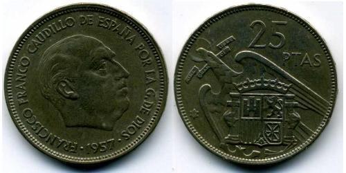 25 Peseta 佛朗哥时期 (1936 - 1975) 銅/镍 