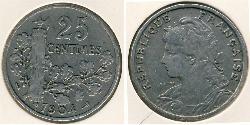 25 Sent French Third Republic (1870-1940)  Nickel 