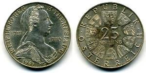 25 Shilling Republic of Austria (1955 - ) Argent Maria Theresa of Austria (1717 - 1780)