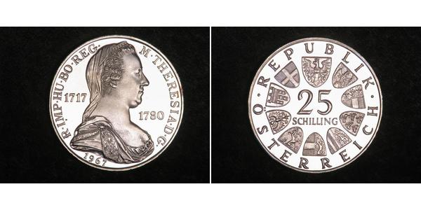 25 Shilling Republic of Austria (1955 - ) Argent Maria Theresa of Austria (1717 - 1780)