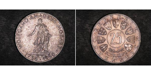 25 Shilling Republic of Austria (1955 - ) Argento Wolfgang Amadeus Mozart