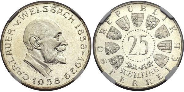 25 Shilling Republic of Austria (1955 - ) Plata Carl Auer von Welsbach