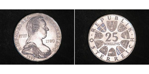 25 Shilling Republic of Austria (1955 - ) Plata Maria Theresa of Austria (1717 - 1780)