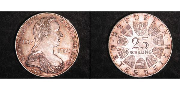 25 Shilling Republic of Austria (1955 - ) Plata Maria Theresa of Austria (1717 - 1780)