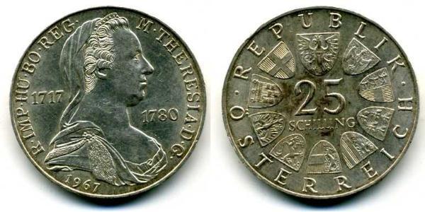 25 Shilling Republic of Austria (1955 - ) Silver Maria Theresa of Austria (1717 - 1780)