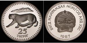 25 Tugrik Mongolia Argento 