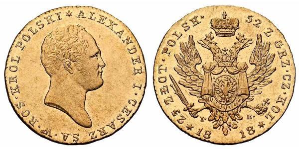 25 Zloty Kingdom of Poland (1815-1915) Gold Alexander I of Russia (1777-1825)