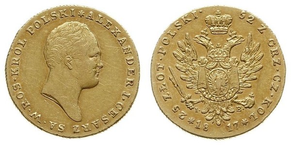 25 Zloty Kingdom of Poland (1815-1915) Gold Alexander I of Russia (1777-1825)