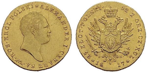 25 Zloty 波蘭會議王國 (1815 - 1915) 金 亚历山大一世 (俄国)  (1777-1825)
