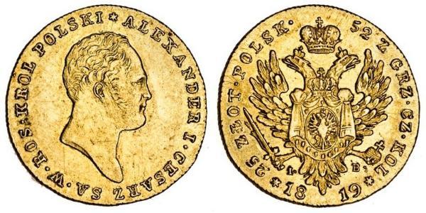 25 Zloty 波蘭會議王國 (1815 - 1915) 金 亚历山大一世 (俄国)  (1777-1825)