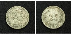 25 Ере Данія Срібло Крістіан IX король Данії (1818-1906)