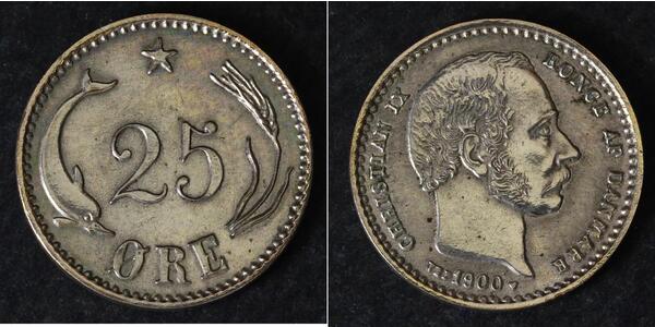 25 Ере Данія Срібло Крістіан IX король Данії (1818-1906)