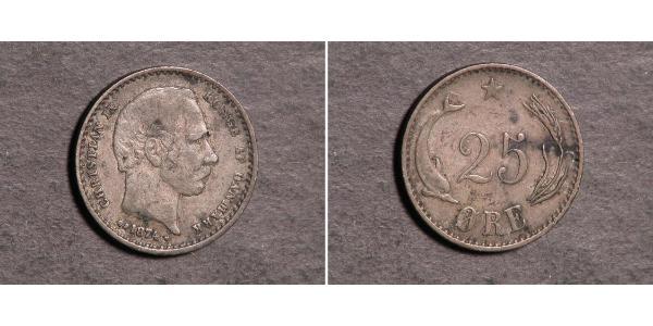 25 Ере Данія Срібло Крістіан IX король Данії (1818-1906)