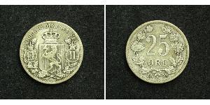 25 Ере Норвегія Срібло Оскар II (1829-1907)