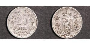 25 Ере Норвегія Срібло Оскар II (1829-1907)