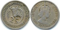 25 Миль Британский Кипр (1878 - 1960) Никель/Медь Елизавета II (1926-2022)