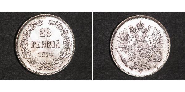 25 Пенни Великое княжество Финляндское (1809 - 1917) Серебро Николай II (1868-1918)