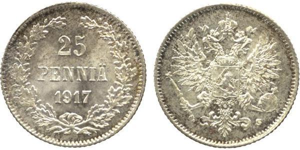 25 Пені Велике князівство Фінляндське (1809 - 1917) Срібло Микола II (1868-1918)