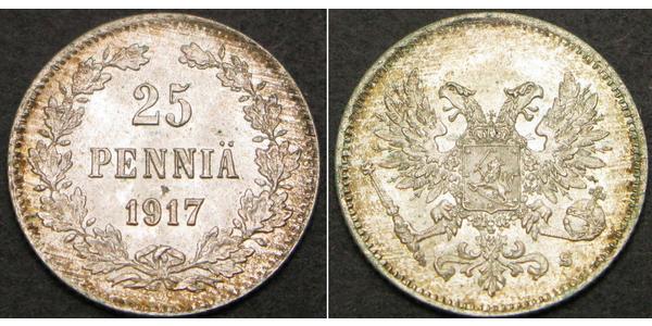 25 Пені Російська імперія (1720-1917) / Фінляндія Срібло Микола II (1868-1918)