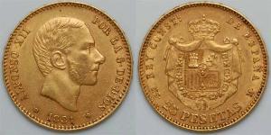25 Песета Королевство Испания (1874 - 1931) Золото Alfonso XII of Spain (1857 -1885)
