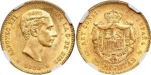 25 Песета Королевство Испания (1874 - 1931) Золото Alfonso XII of Spain (1857 -1885)