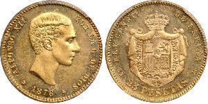 25 Песета Королевство Испания (1874 - 1931) Золото Alfonso XII of Spain (1857 -1885)