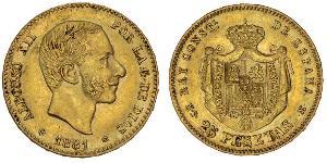 25 Песета Королевство Испания (1874 - 1931) Золото Alfonso XII of Spain (1857 -1885)