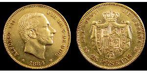 25 Песета Королевство Испания (1874 - 1931) Золото Alfonso XII of Spain (1857 -1885)