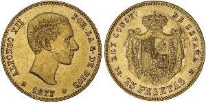 25 Песета Королевство Испания (1874 - 1931) Золото Alfonso XII of Spain (1857 -1885)