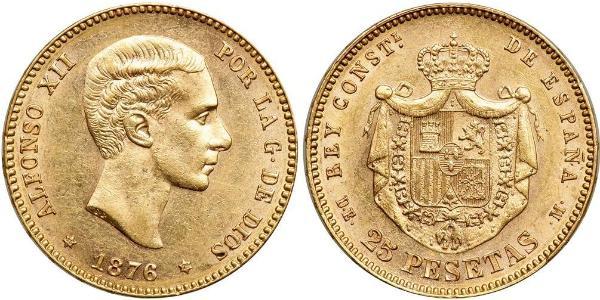 25 Песета Королевство Испания (1874 - 1931) Золото Alfonso XII of Spain (1857 -1885)