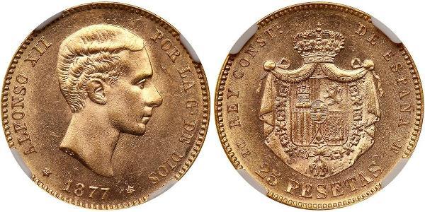 25 Песета Королівство Іспанія (1874 - 1931) Золото Alfonso XII of Spain (1857 -1885)