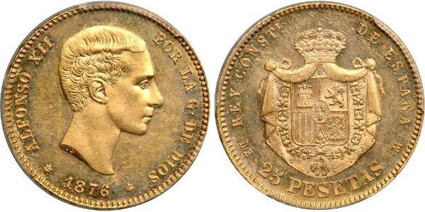 25 Песета Королівство Іспанія (1874 - 1931) Золото Alfonso XII of Spain (1857 -1885)